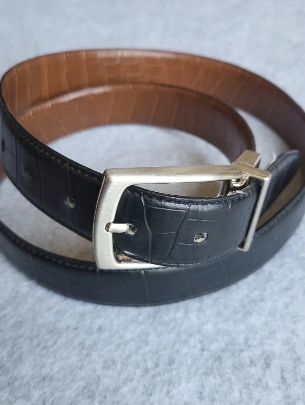 Nike Reversible Belt 38 Black Brown Genuine Bonded Leather Aligator Pattern